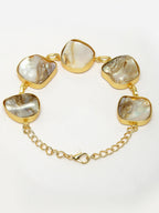 NVR Women's Gold-Polished Handcrafted Mother of Pearl Link Bracelet | Grab2Buy