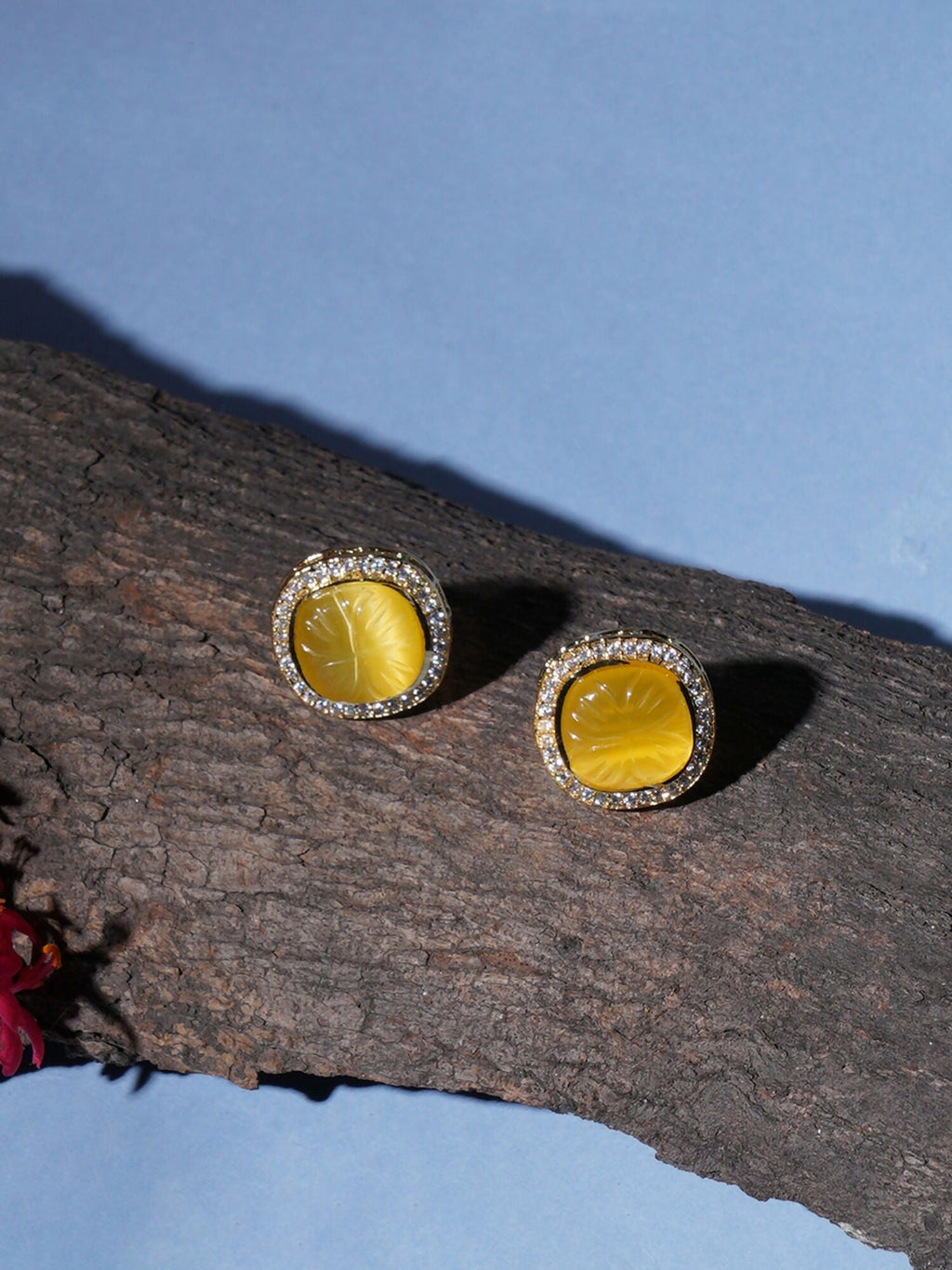 Yellow Stone Kundan Studs (yellow) - Ruby Raang | Grab2Buy