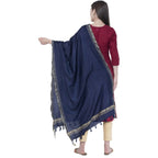 A R Silk Navy Blue Color Golden Border Dupattas and Chunnis | Grab2Buy