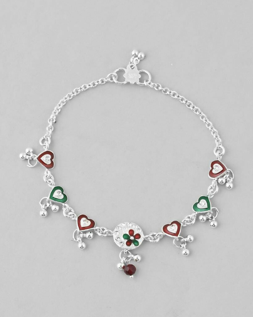 VOJ Set of 2 Stone Studded Heart Shaped Traditional Anklet | Grab2Buy