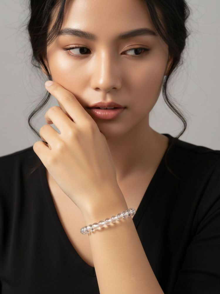 NVR White Crystal Beaded Bracelet for Men & Women | Grab2Buy