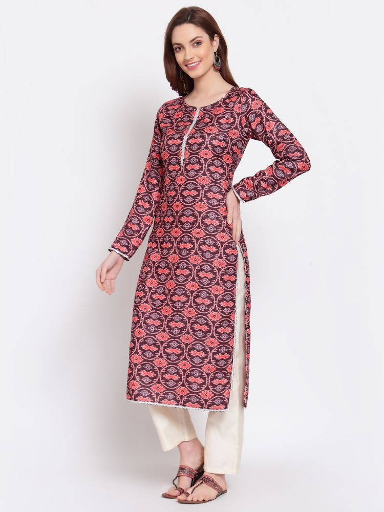 Myshka Women's Multi Printed Pashmeena Full Sleeve Round Neck Casual Winter Kurta | Grab2Buy