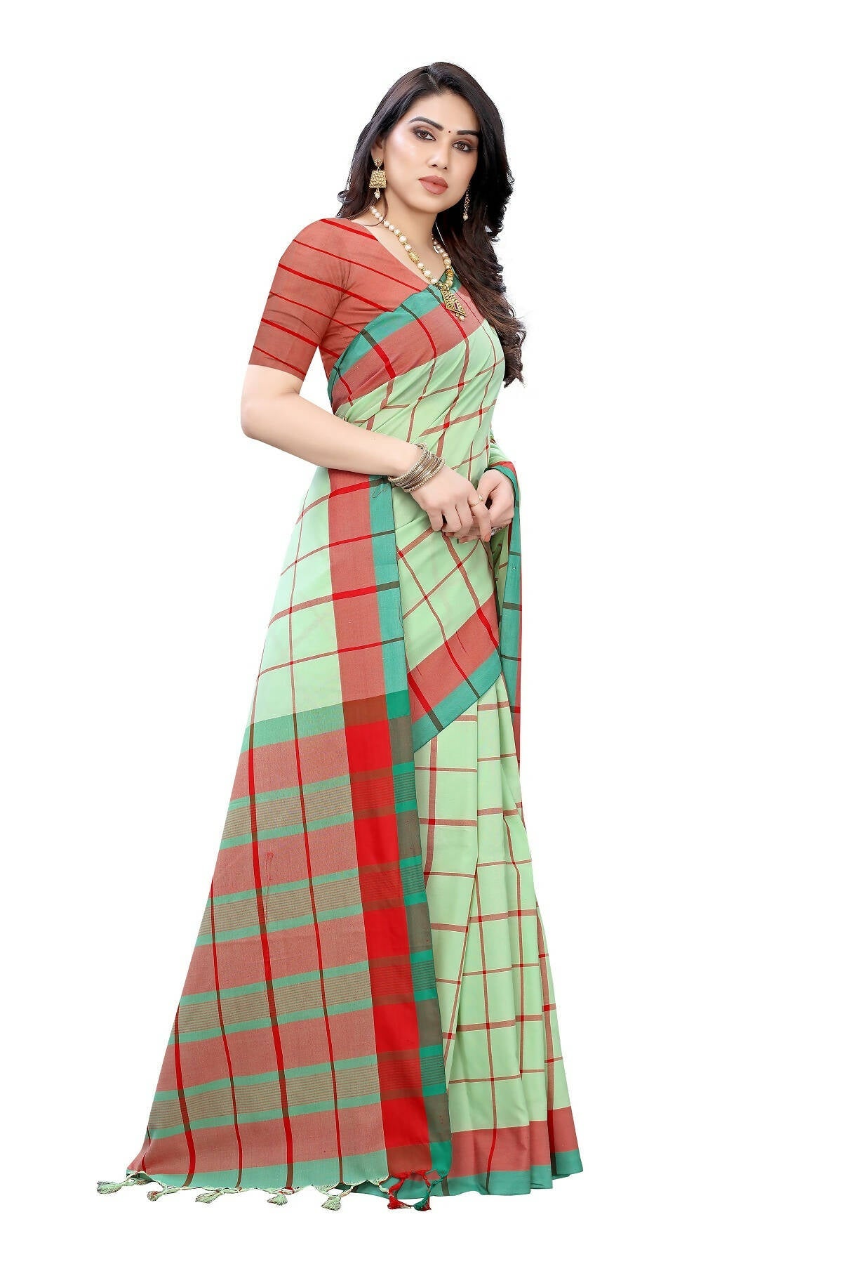 Vamika Pista Green Cotton Silk Weaving Saree | Grab2Buy