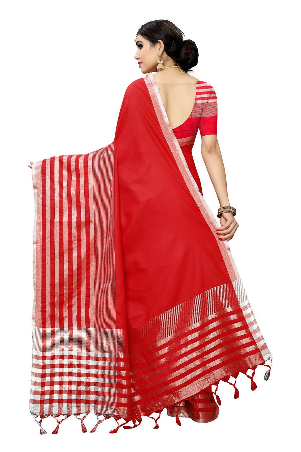 Vamika Red Cotton Silk Weaving Saree (Twitter Red) | Grab2Buy