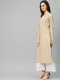 Yufta Women Beige & White Printed Kurta with Palazzo & Dupatta | Grab2Buy