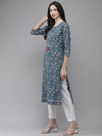 Yufta Women Blue And White Kurta with Trouser Set | Grab2Buy