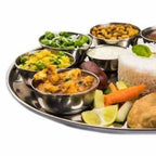 Soham Stainless Steel Round Lunch Plate/Dinner Plate, Tiffin Plate,Snacks Plate,Food Plate With Flower Design-3PC | Grab2Buy