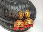 Terracotta Peacock Stud Ethnic Jhumkas-Gold Red | Grab2Buy