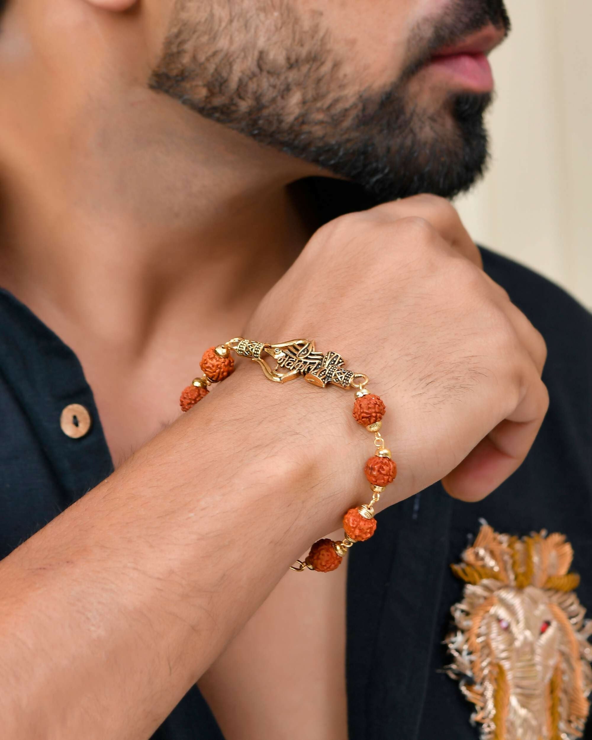 VOJ Gold-Polished Rudraksh Mahakal Bracelet