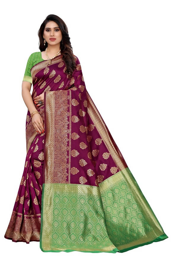 Vamika Banarasi Jacquard Weaving Wine Saree (Dangal Wine) | Grab2Buy