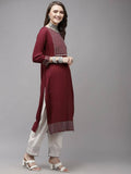 Yufta Women Burgundy Yoke Design Regular Sequinned Kurta with Palazzos & With Dupatta | Grab2Buy