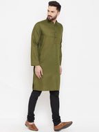 Even Apparels Green Linen Men's Kurta With Band Collar | Grab2Buy