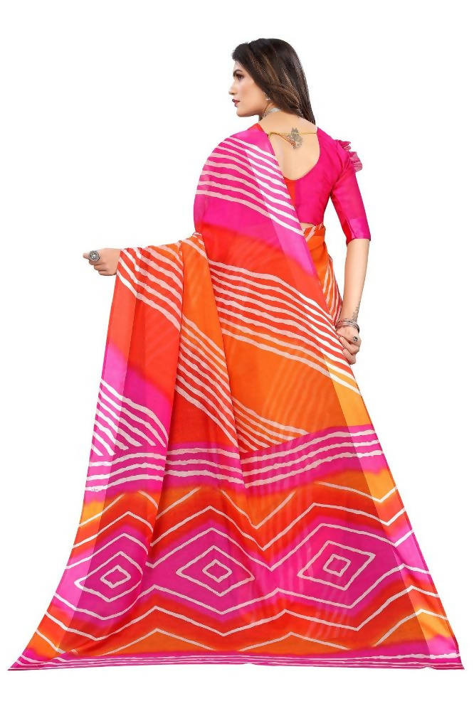 Vamika Pink and Orange Linen Satin Border Saree | Grab2Buy