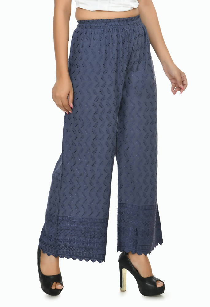 Mominos Fashion Moeza Reyon Cotton Grey Color Chikan Work Palazzo | Grab2Buy