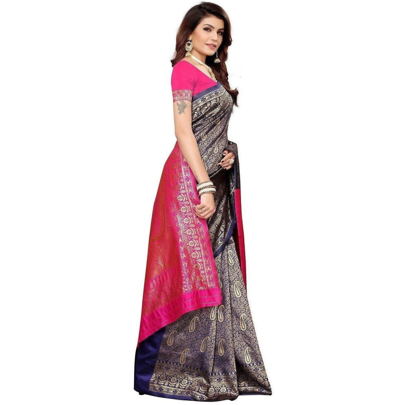 Vamika Banarasi Jaquard Blue Weaving Saree (BANARASI 02) | Grab2Buy