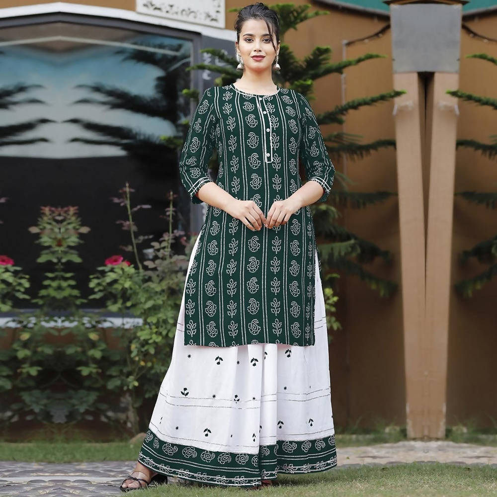 Vamika Green Rayon Gota Patti work Kurti With Skirt Suit | Grab2Buy