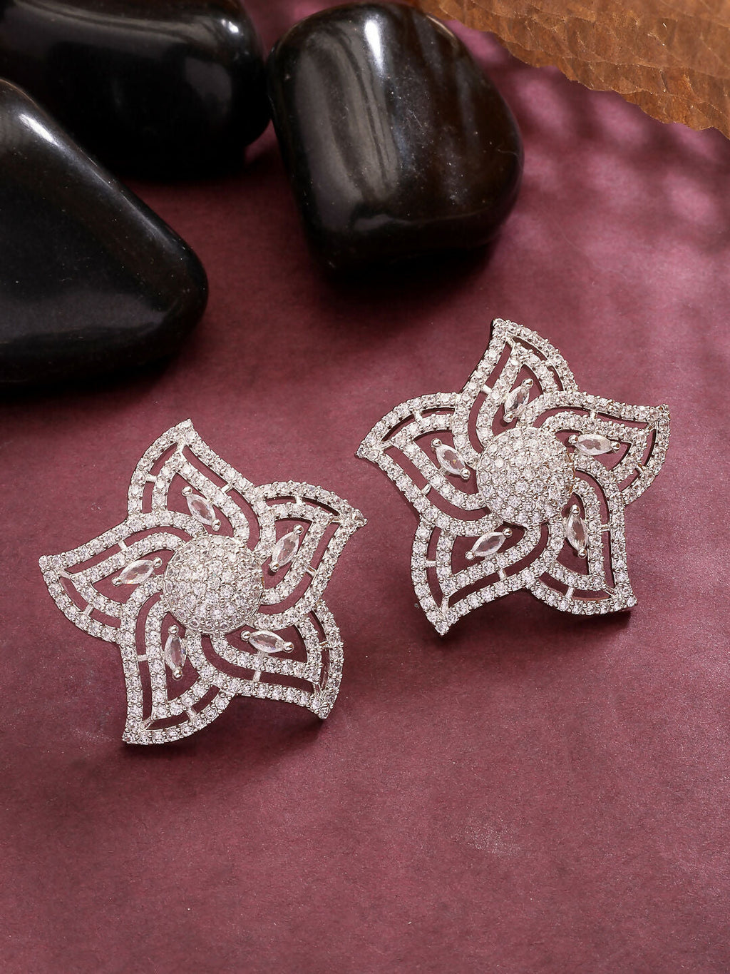 NVR Wome's Silver-Plated AD- Studded Star-Shaped Contemporary Stud Earrings | Grab2Buy