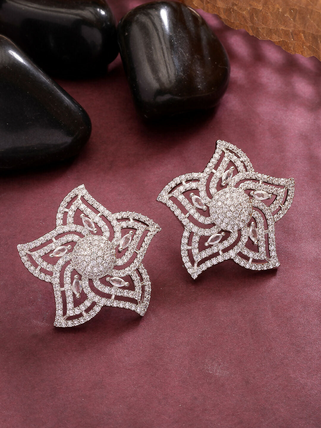 NVR Wome's Silver-Plated AD- Studded Star-Shaped Contemporary Stud Earrings | Grab2Buy