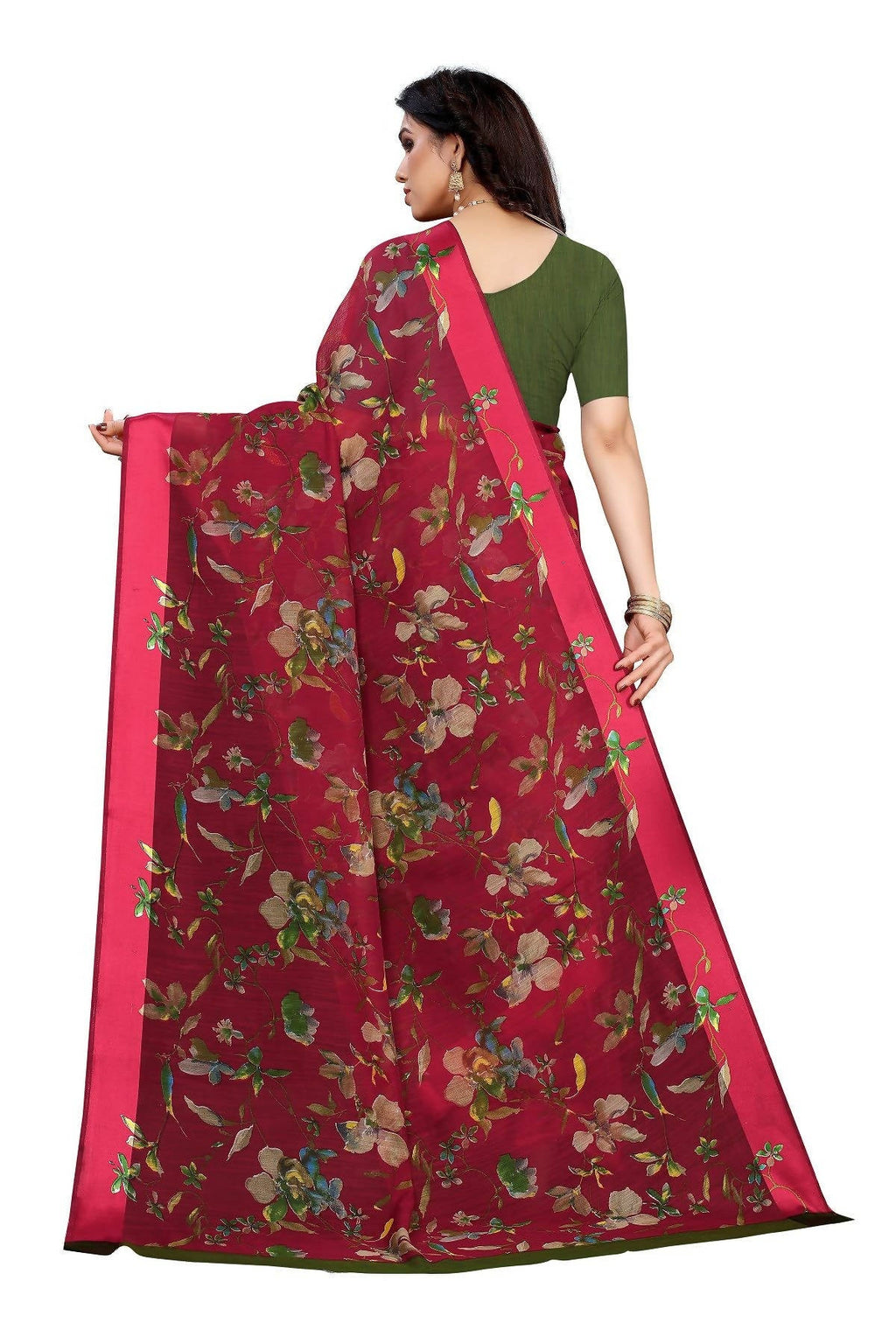 Vamika Red Linen Satin Patta Saree (MANSI RED) | Grab2Buy