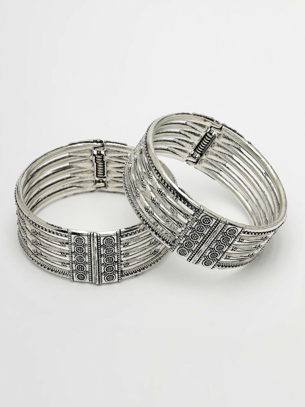 NVR Women's Silver-Toned German Silver Oxidised Kada Bangle | Grab2Buy