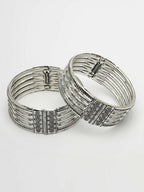 NVR Women's Silver-Toned German Silver Oxidised Kada Bangle | Grab2Buy
