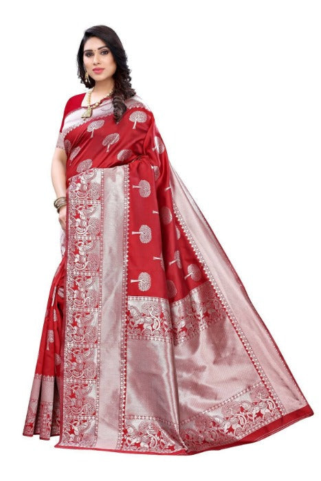 Vamika Banarasi Jacquard Weaving Red Saree (AMEE RED) | Grab2Buy