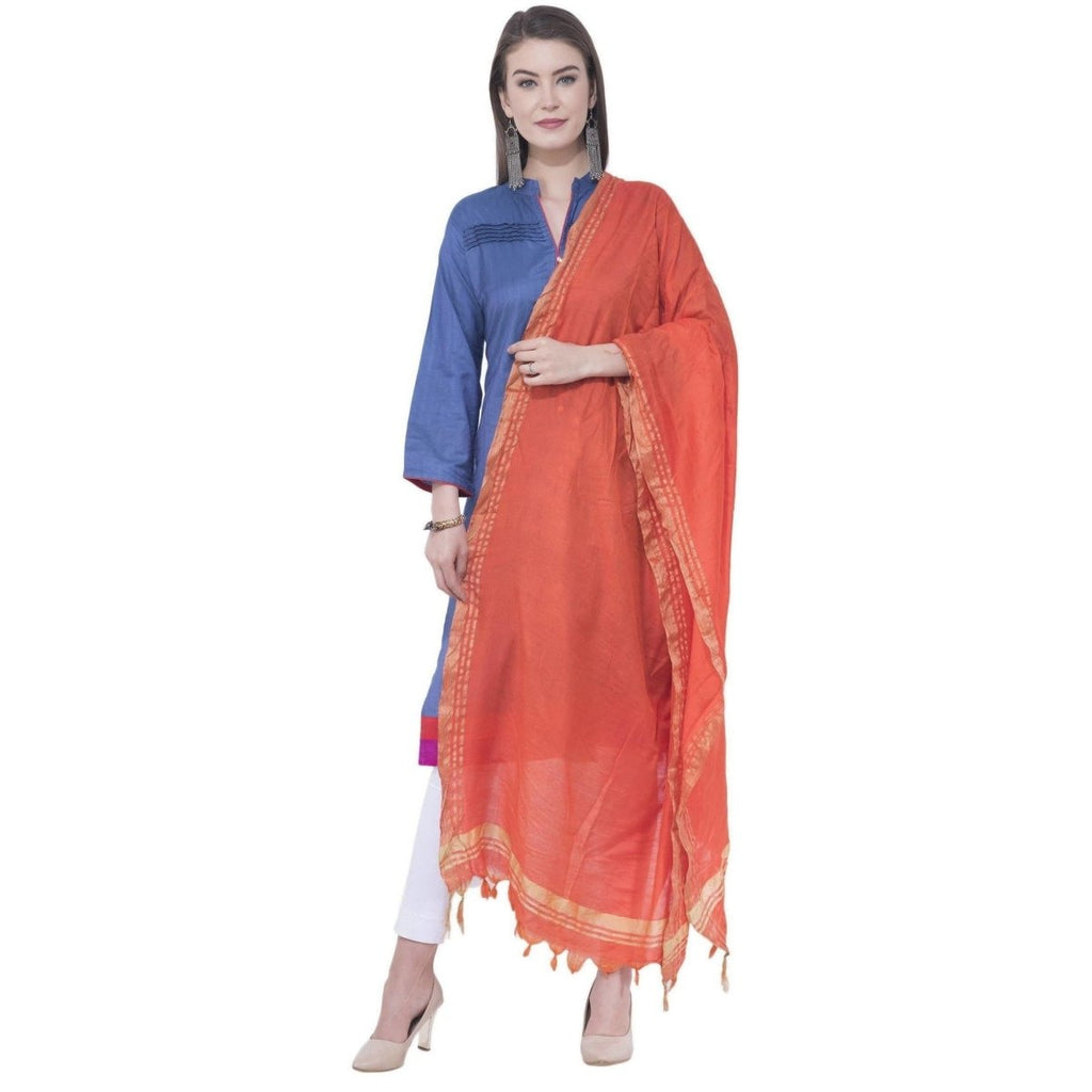 A R Silk Orange Color Golden Border Cotton Dupattas and Chunnis | Grab2Buy