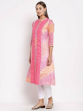 Myshka Women's Pink Cotton Printed 3/4 Sleeve Round Neck Casual Kurta | Grab2Buy