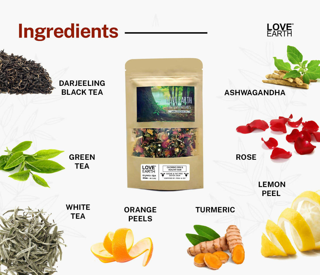 Love Earth Life Essentials Organic tea (Glowing Skin & Healthy Hair) | Grab2Buy
