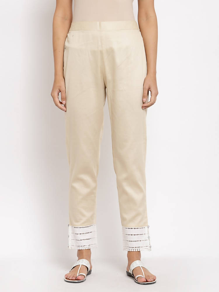 Myshka Beautiful Women's Cream Cotton Solid Casual Trouser | Grab2Buy