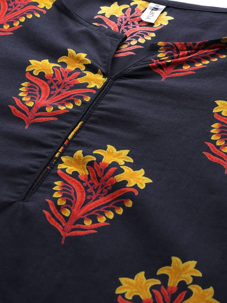 Yufta Navy Blue And Black Kurta And Palazzo Set | Grab2Buy