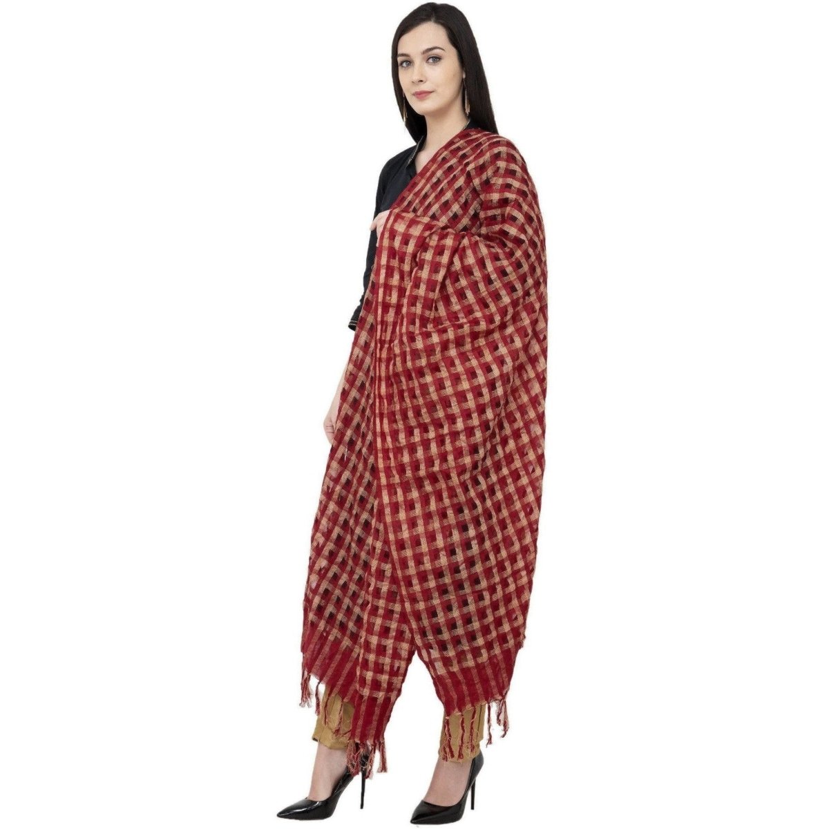 A R Silk Golder Box Regular Dupatta Color Mehroon Dupatta or Chunni | Grab2Buy
