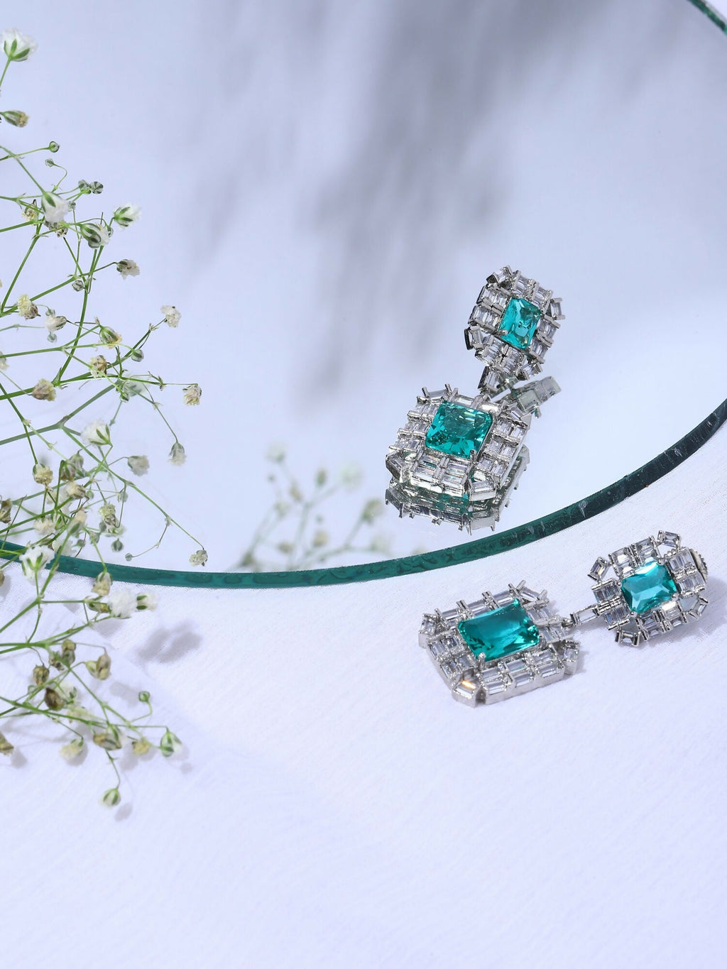Green and Silver Stone Earrings- Ruby Raang | Grab2Buy