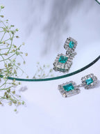 Green and Silver Stone Earrings- Ruby Raang | Grab2Buy