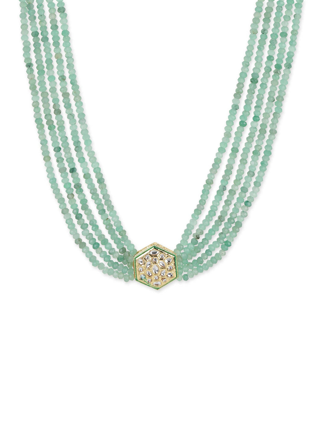 Green Gold-Toned Brass Gold-Polished Necklace - Ruby Raang | Grab2Buy
