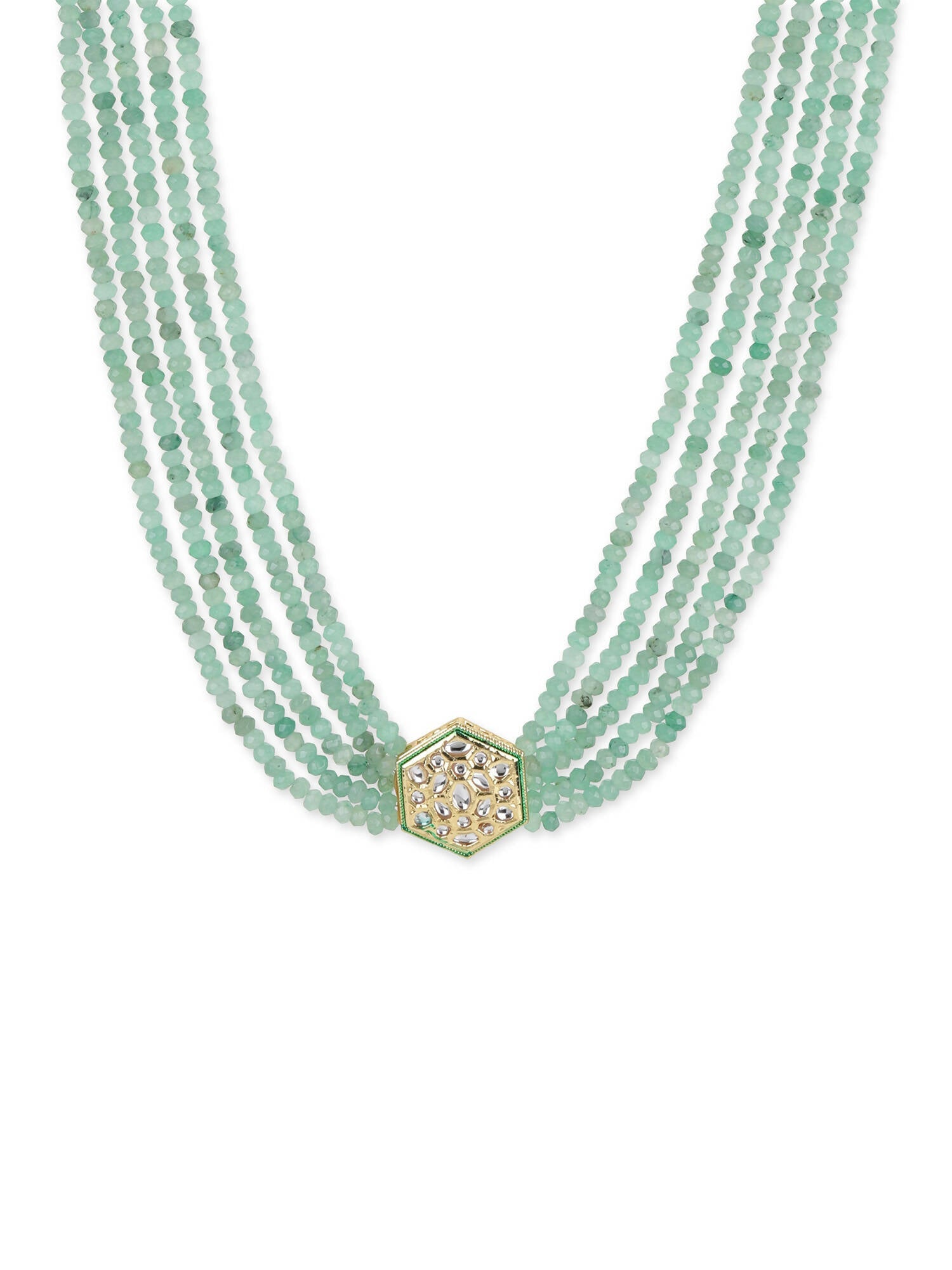 Green Gold-Toned Brass Gold-Polished Necklace - Ruby Raang | Grab2Buy