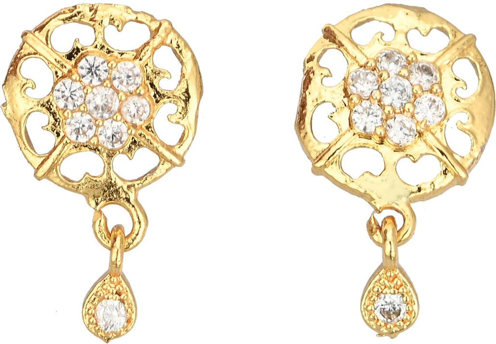 AanyaCentric Gold-Polished Jewelry Combo: Elegant Short Mangalsutra, Finger Ring, and American Diamond Earrings Set | Grab2Buy