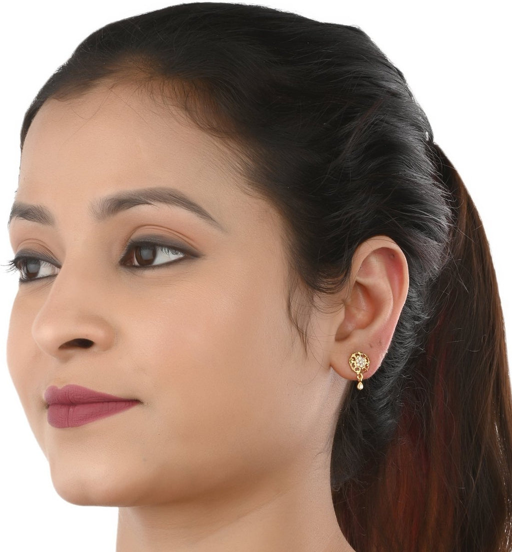 AanyaCentric Gold-Polished Jewelry Combo: Elegant Short Mangalsutra, Finger Ring, and American Diamond Earrings Set | Grab2Buy