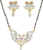 AanyaCentric Ad Short Mangalsutra Set Pendant with Earrings Golden