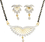 AanyaCentric Ad Short Mangalsutra Set Pendant with Earrings Golden