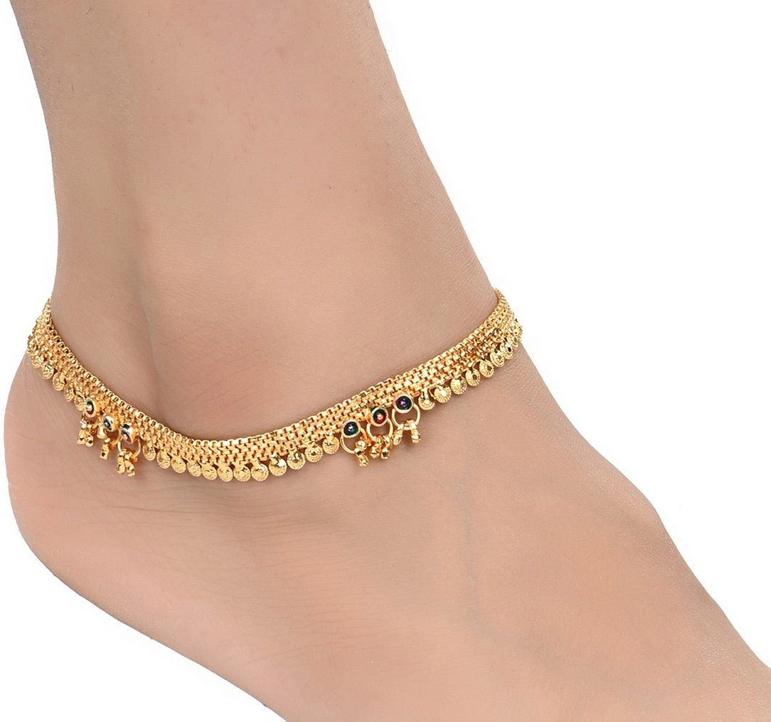 AanyaCentric Gold-Polished White Metal Payal Indian Traditional Ethnic Fashion Imitation Jewellery Foot Chain | Grab2Buy