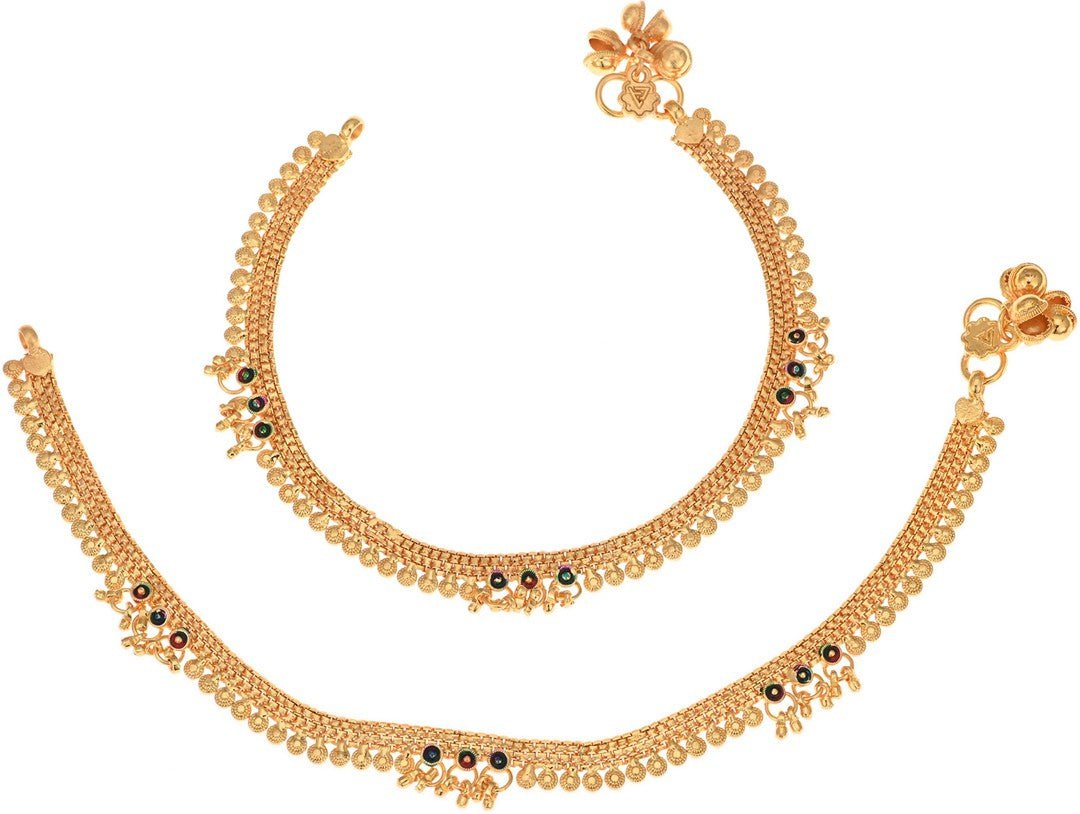 AanyaCentric Gold-Polished White Metal Payal Indian Traditional Ethnic Fashion Imitation Jewellery Foot Chain | Grab2Buy