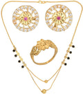 AanyaCentric Gold-Polished Jewelry Combo: Elegant Short Mangalsutra, Finger Ring, and American Diamond Earrings Set | Grab2Buy
