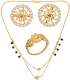AanyaCentric Gold-Polished Jewelry Combo: Elegant Short Mangalsutra, Finger Ring, and American Diamond Earrings Set | Grab2Buy