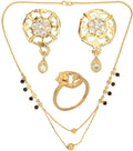 AanyaCentric Gold-Polished Jewelry Combo: Elegant Short Mangalsutra, Finger Ring, and American Diamond Earrings Set | Grab2Buy