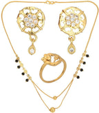 AanyaCentric Gold-Polished Jewelry Combo: Elegant Short Mangalsutra, Finger Ring, and American Diamond Earrings Set | Grab2Buy