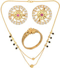 AanyaCentric Gold-Polished Jewelry Combo: Elegant Short Mangalsutra, Finger Ring, and American Diamond Earrings Set