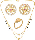 AanyaCentric Gold-Polished Jewelry Combo: Elegant Short Mangalsutra, Finger Ring, and American Diamond Earrings Set