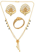 AanyaCentric Gold-Polished Jewelry Combo: Elegant Short Mangalsutra, Finger Ring, and American Diamond Earrings Set | Grab2Buy