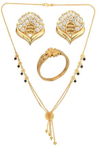 AanyaCentric Gold-Polished Jewelry Combo: Elegant Short Mangalsutra, Finger Ring, and American Diamond Earrings Set | Grab2Buy